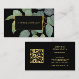 Waterverf verlaat zwarte gouden QR code profession Visitekaartje