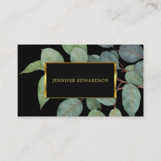 Waterverf verlaat zwarte gouden QR code profession Visitekaartje (Voorkant)