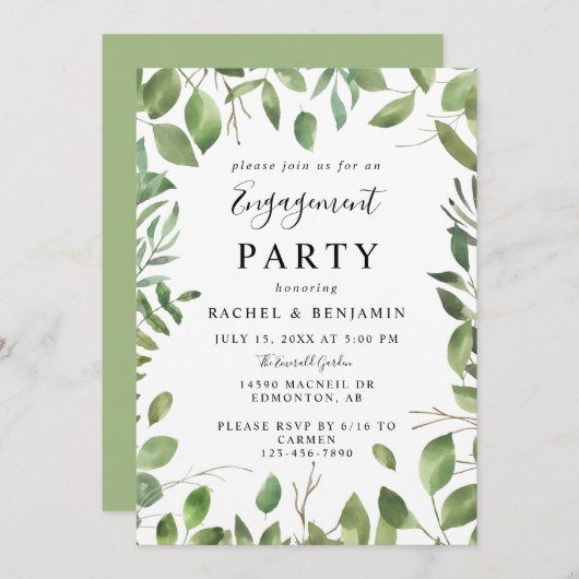 Waterverf verliest Groene Lijst Engagement Party Kaart (Voorkant / Achterkant)