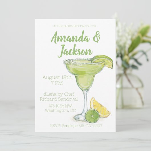 Waterverf Verlovingsfeest Margarita Cocktail Kaart (Staand voorkant)