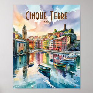 Waterverf Vernazza Cinque Terre Italië Kleurrijk Poster