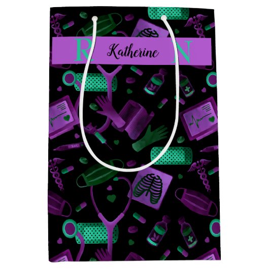 Waterverf verpleegster | Dr. Medical Collage Blauw Medium Cadeauzakje (Voorkant)