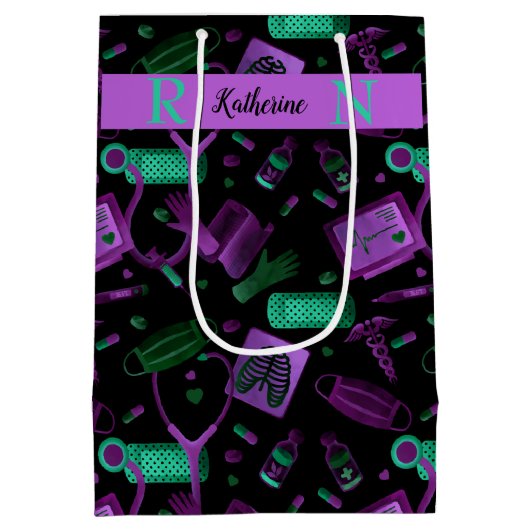 Waterverf verpleegster | Dr. Medical Collage Blauw Medium Cadeauzakje (Achterkant)