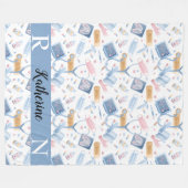Waterverf verpleegster | Dr. Medical Collage Blue  Fleece Deken (Voorkant (Horizontaal))