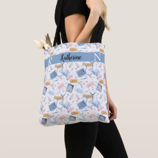 Waterverf verpleegster | Dr. Medical Collage Blue Tote Bag
