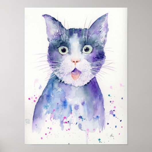 Waterverf verrast kattenportret Poster (Voorkant)