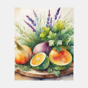 Waterverf Verse Kruiden Citrus Arrangement Fleece Deken