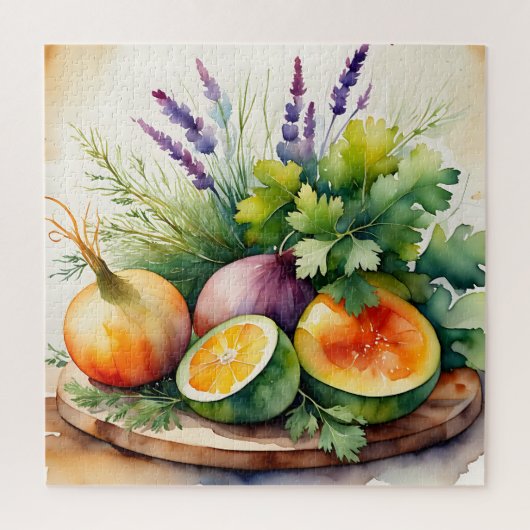 Waterverf Verse Kruiden Citrus Arrangement Legpuzzel (Verticaal)