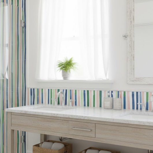 Waterverf Verticale Streep Groen Blauw Koraal Tegeltje