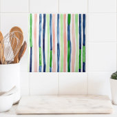 Waterverf Verticale Streep Groen Blauw Koraal Tegeltje