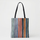 Waterverf Verticale Strepen Baksteen Roest Navy Tote Bag (Voorkant)