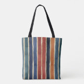 Waterverf Verticale Strepen Baksteen Roest Navy Tote Bag (Achterkant)