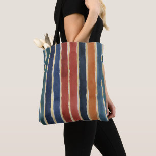 Waterverf Verticale Strepen Baksteen Roest Navy  Tote Bag