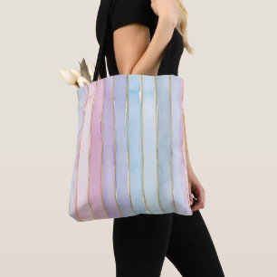 Waterverf Verticale Strepen Blauw Paars Roze Tote Bag
