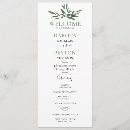 Waterverf vertrekt 07a huwelijksceremonie programm programmakaart (Voorkant)