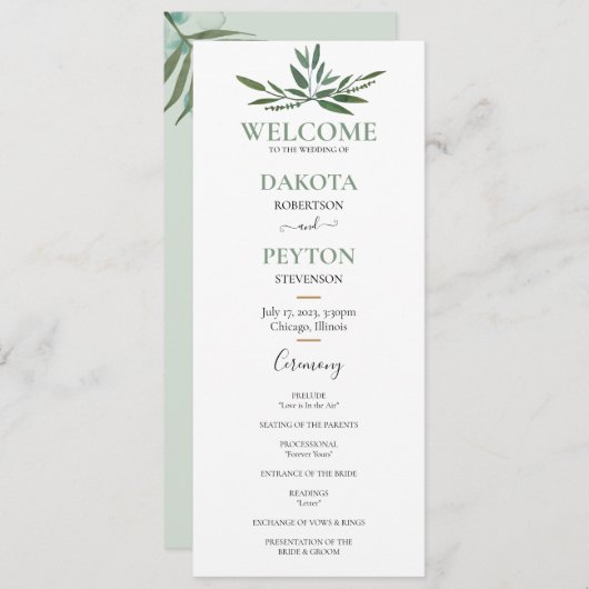 Waterverf vertrekt 07a huwelijksceremonie programm programmakaart (Voorkant / Achterkant)