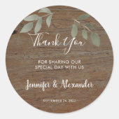 Waterverf vertrekt op schuurhout dankzij bruiloft ronde sticker (Voorkant)