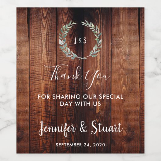 Waterverf vertrekt op schuurhout dankzij bruiloft wijn etiket (Enkel label)