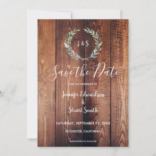 Waterverf vertrekt op trouwe houtfotobruiloft save the date