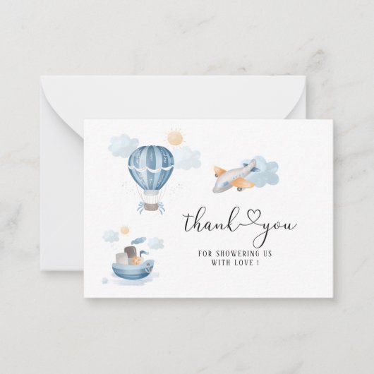 Waterverf Vervoer baby shower dank u Notitiekaartje (Voorkant)