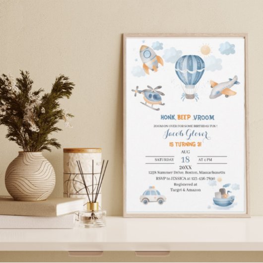 Waterverf Vervoersverjaardag baby shower Kaart