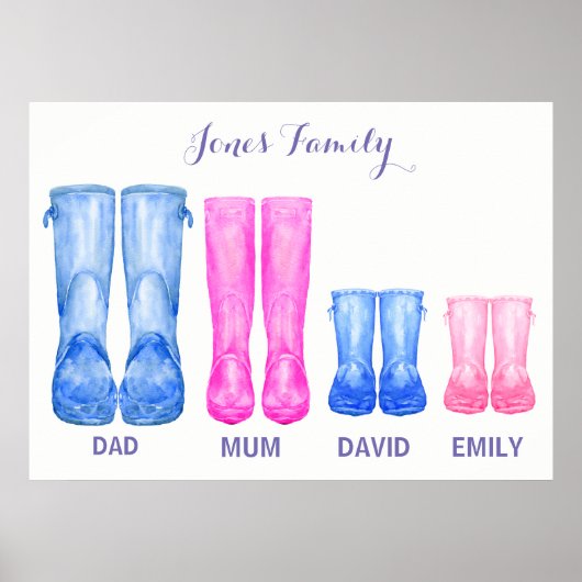 Waterverf verwelkomt mijn familie rubberlaarzen poster (Voorkant)
