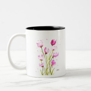 Waterverf Veterwt Floral Roze meisje Botanisch Tweekleurige Koffiemok