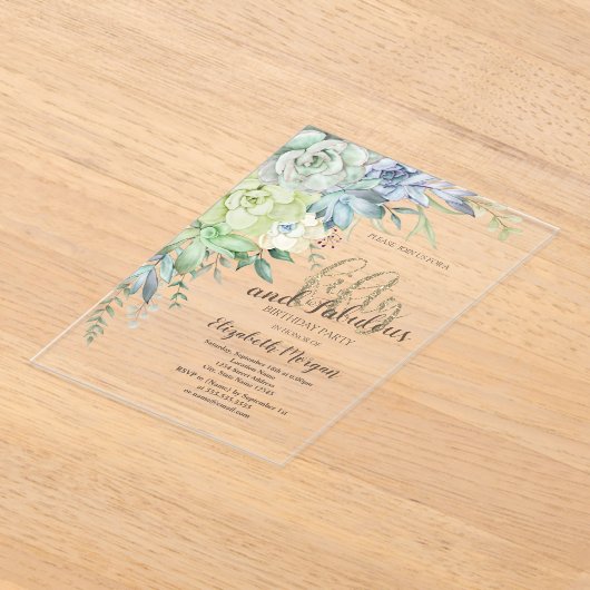 Waterverf vetplanten 50ste geboortedag acryl uitnodigingen (Laagn)