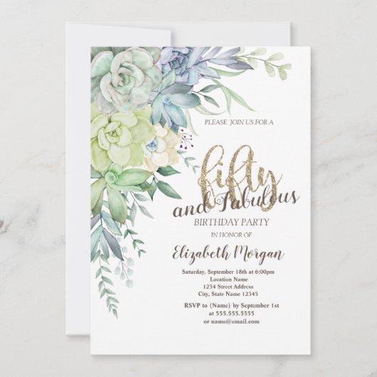 Waterverf vetplanten 50ste geboortedag kaart (Voorkant)