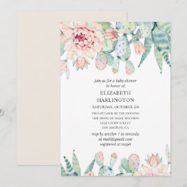 Waterverf vetplanten baby shower. Bloemencactus Kaart