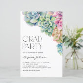 Waterverf vetplanten Boho Afstuderen Invitation (Staand voorkant)