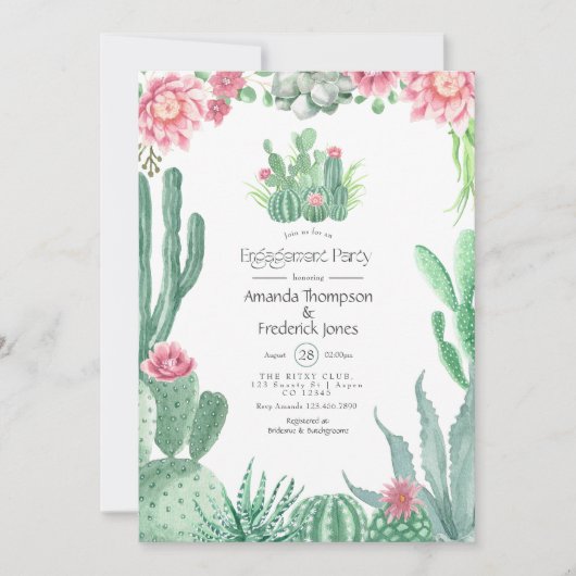 Waterverf vetplanten bruiloft verlovingsfeest kaart (Voorkant)