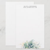 Waterverf vetplanten en goudgroen Elegant Briefpapier (Voorkant / Achterkant)