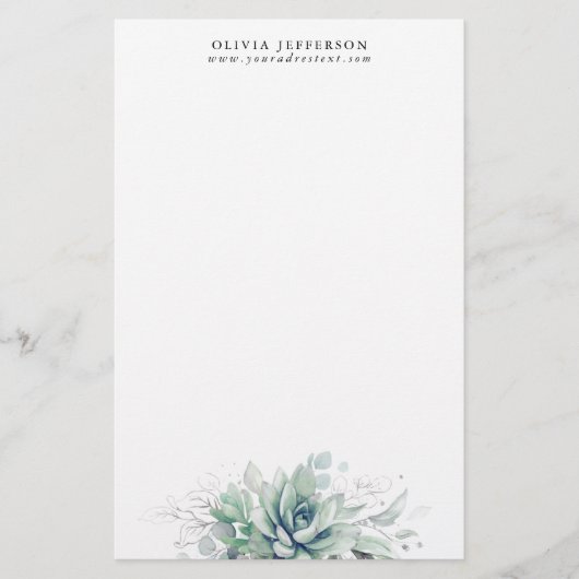 Waterverf vetplanten en zilvergroen Elegant Briefpapier (Voorkant)