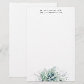 Waterverf vetplanten en zilvergroen Elegant Briefpapier (Voorkant / Achterkant)