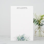 Waterverf vetplanten en zilvergroen Elegant Briefpapier (Staand voorkant)