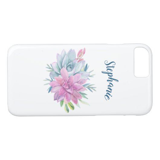 Waterverf vetplanten gepersonaliseerd Case-Mate iPhone case (Achterkant (Horizontaal))