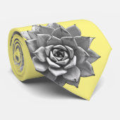 Waterverf vetplanten Grijs op gele Stropdas (Opgerold)