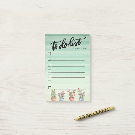 Waterverf vetplanten groen om te doen lijst post-it® notes (Op bureau)