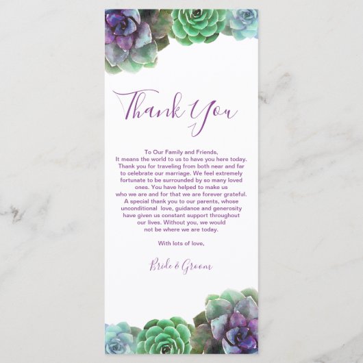 Waterverf vetplanten | Huwelijksmenu Menu (Achterkant)