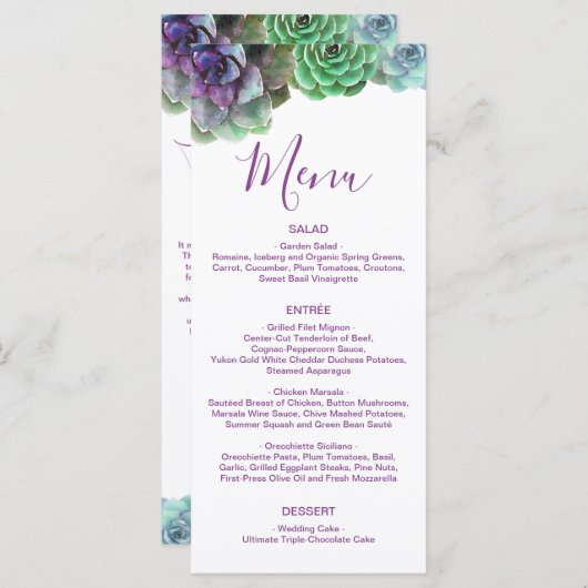 Waterverf vetplanten | Huwelijksmenu Menu (Voorkant / Achterkant)