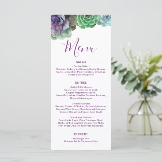 Waterverf vetplanten | Huwelijksmenu Menu (Staand voorkant)