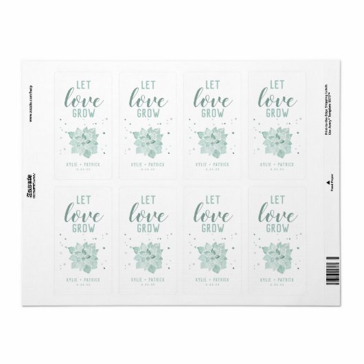 Waterverf vetplanten laten liefde groeien bruiloft etiket (Full Sheet)