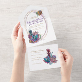 Waterverf vetplanten, lavendel alles in één uitnod all in one uitnodiging