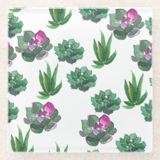 Waterverf vetplanten naadloos patroonontwerp glazen onderzetter