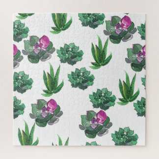 Waterverf vetplanten naadloos patroonontwerp legpuzzel