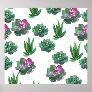 Waterverf vetplanten naadloos patroonontwerp poster