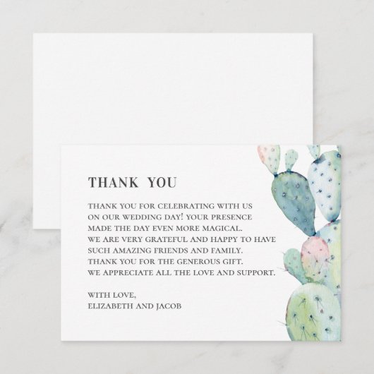 Waterverf vetplanten. Trouwcactus. botanisch Bedankkaart (Voorkant / Achterkant)