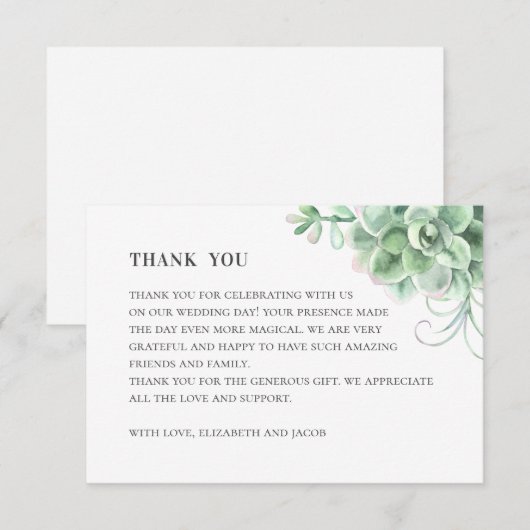 Waterverf vetplanten. Trouwcactus. botanisch Bedankkaart (Voorkant / Achterkant)