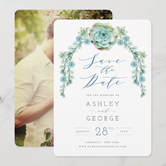 Waterverf vetplanten tuin bruiloft opslaan van de  kaart (Voorkant / Achterkant)